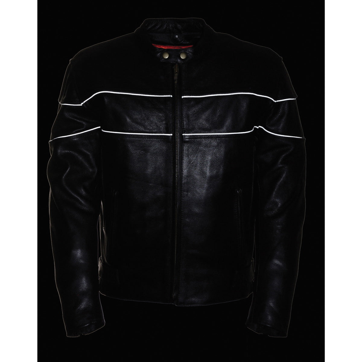 Milwaukee Leather SH1785 Men's Black Leather Scooter Style Motorcycle Jacket w/ Side Stretch and Reflective Piping