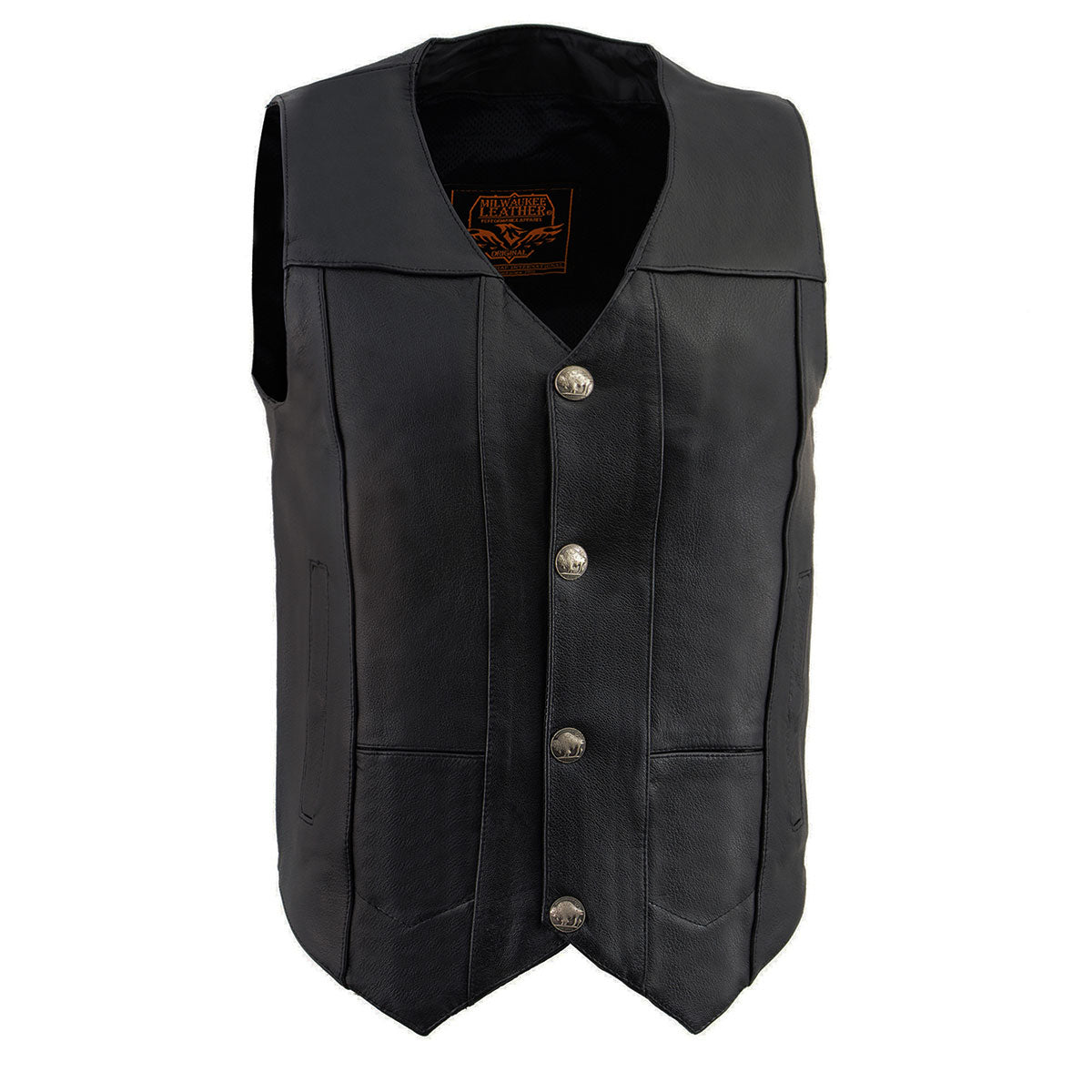 Milwaukee Leather LKM3702 Men's Black Western Style Leather Motorccycle Vest with Buffalo Snaps