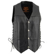 Milwaukee Leather LKM3701 Men's Black Leather Classic V-Neck Motorcycle Rider Vest w/ Buffalo Snaps and Side Laces