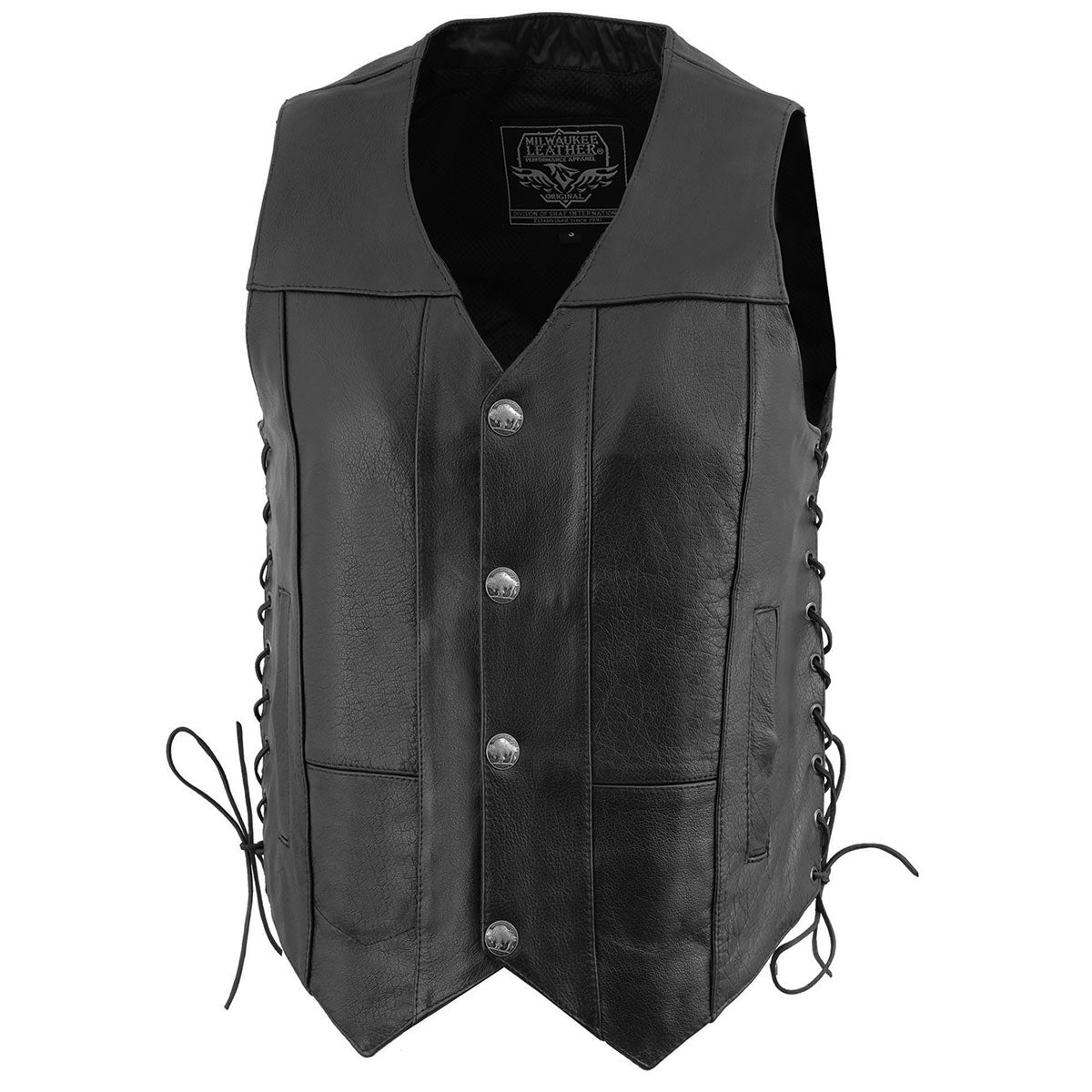 Milwaukee Leather LKM3701 Men's Black Leather Classic V-Neck
