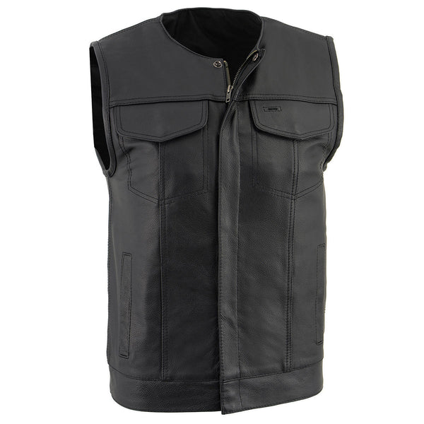 Milwaukee Leather LKM3711 Men's Black Leather Collarless Club