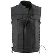 Milwaukee Leather LKM3712 Men's Black Leather Club Style Motorcycle Rider Vest w/ Front Snap/Zipper and Side Lace
