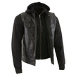 Milwaukee Leather LKM3714 Men's Black Club Style '2 in 1' Zipper Leather Vest with Removable Full Sleeve Hoodie