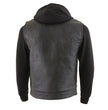 Milwaukee Leather LKM3714 Men's Black Club Style '2 in 1' Zipper Leather Vest with Removable Full Sleeve Hoodie
