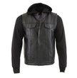 Milwaukee Leather LKM3714 Men's Black Club Style '2 in 1' Zipper Leather Vest with Removable Full Sleeve Hoodie