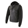 Milwaukee Leather LKM3714 Men's Black Club Style '2 in 1' Zipper Leather Vest with Removable Full Sleeve Hoodie