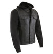 Milwaukee Leather LKM3714 Men's Black Club Style '2 in 1' Zipper Leather Vest with Removable Full Sleeve Hoodie