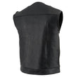 Milwaukee Leather LKM3721 Men's Black Leather Collarless Club Style Motorcycle Rider Vest w/Concealed Snap Closure