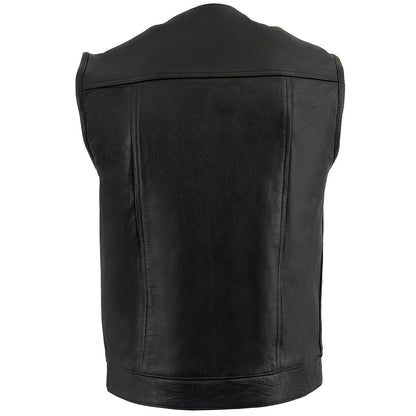 Z1R3721 Men’s ’338’ Black Collarless Motorcycle Leather Vest