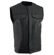 Milwaukee Leather LKM3721 Men's Black Leather Collarless Club Style Motorcycle Rider Vest w/Concealed Snap Closure