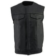 Milwaukee Leather LKM3721 Men's Black Leather Collarless Club Style Motorcycle Rider Vest w/Concealed Snap Closure