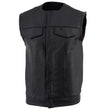 Milwaukee Leather LKM3721 Men's Black Leather Collarless Club Style Motorcycle Rider Vest w/Concealed Snap Closure