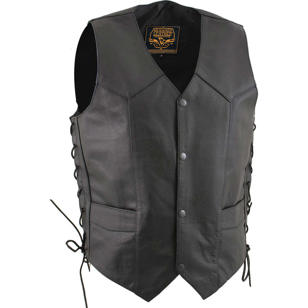 Milwaukee Leather Men's Classic ‘Side Laced Black Western Style Motorcycle Vest - LKM3776