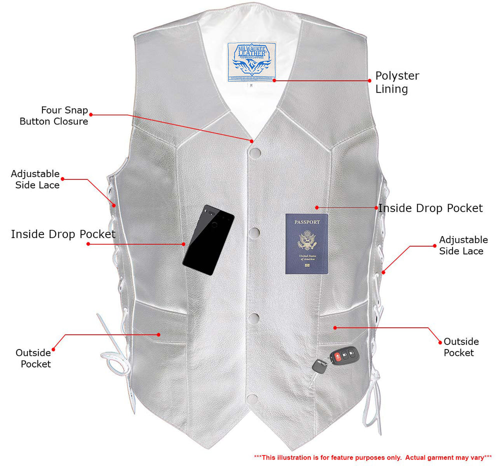 Milwaukee Leather Men's Classic ‘Side Laced Black Western Style Motorcycle Vest - LKM3776