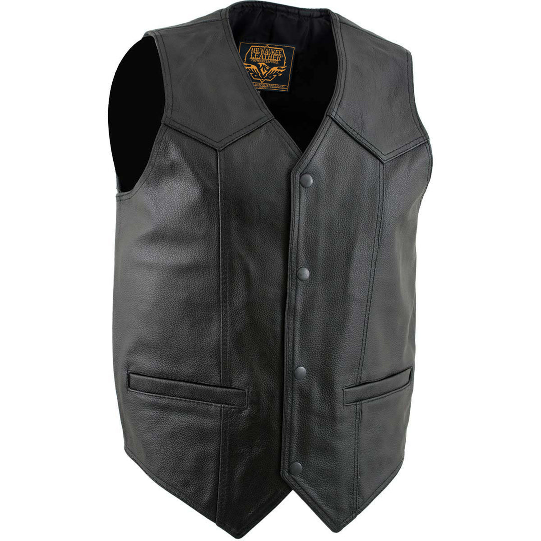 Milwaukee Leather Men's Black Classic Western Style Motorcycle Leather Rider Vest - LKM3778