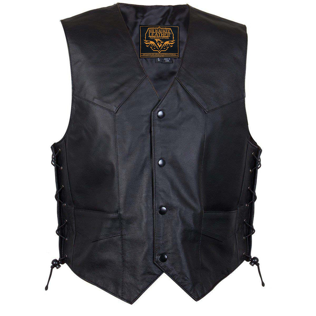 Milwaukee Leather Men's Black Classic Western Style Side Laced Motorcycle Leather Vest - LKM3779