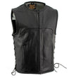 Milwaukee Leather Men's Drifter Black Collarless Buffalo Leather Motorcycle Vest - LKM3792