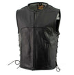 Milwaukee Leather Men's Drifter Black Collarless Buffalo Leather Motorcycle Vest - LKM3792