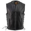 Milwaukee Leather Men's Drifter Black Collarless Buffalo Leather Motorcycle Vest - LKM3792