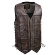 Milwaukee Leather Men's Wreck Distressed Brown Leather Motorcycle Vest - LKM3795