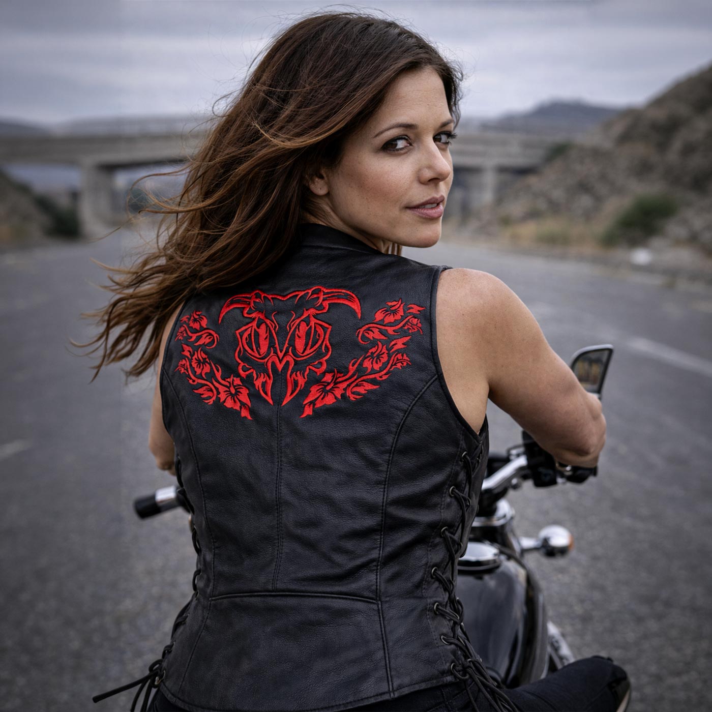 Milwaukee Leather Women's Gemma Black Leather Motorcycle Vest with Side Laces