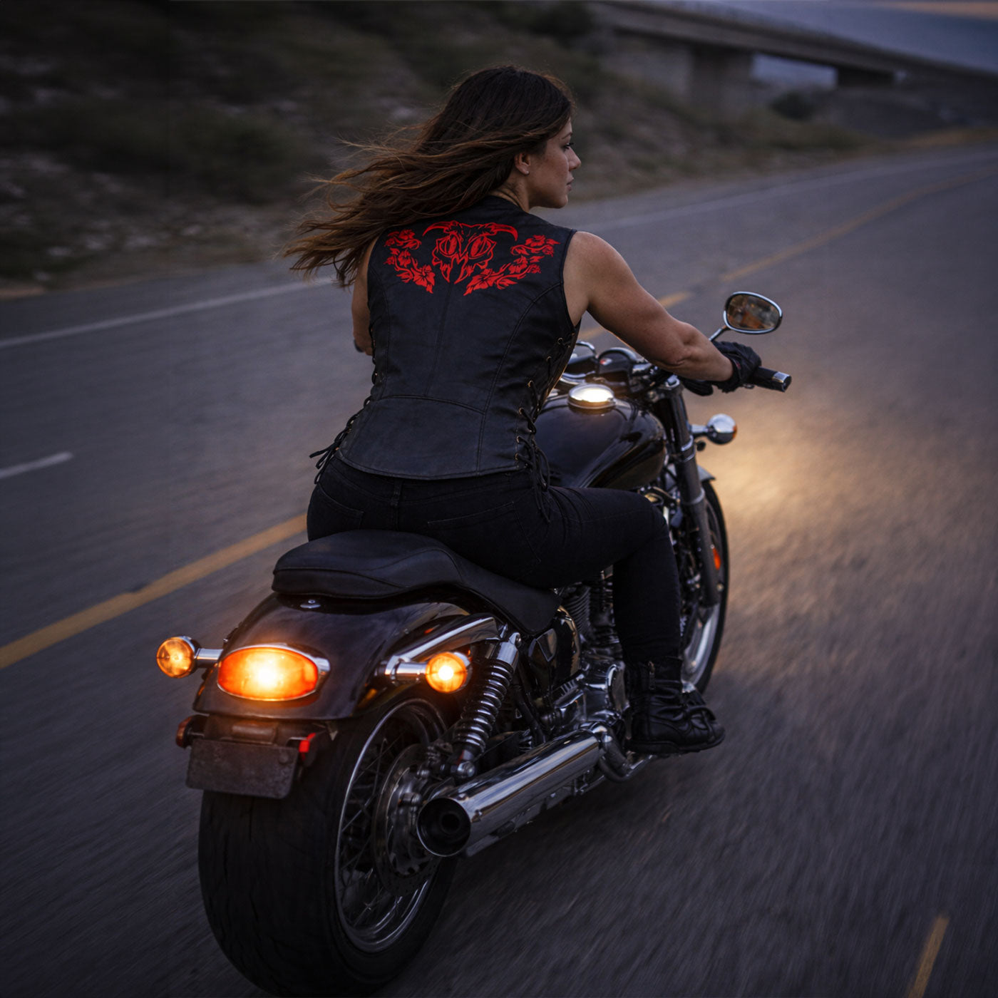 Milwaukee Leather Women's Gemma Black Leather Motorcycle Vest with Side Laces