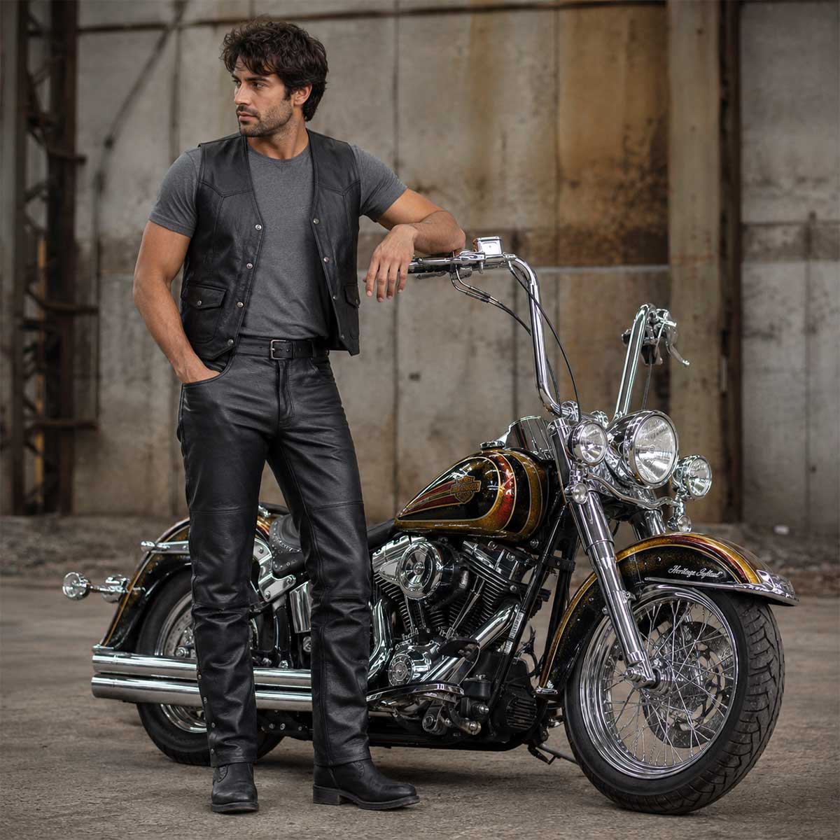 Milwaukee Leather LKM5726 Men's Black Premium Leather Motorcycle