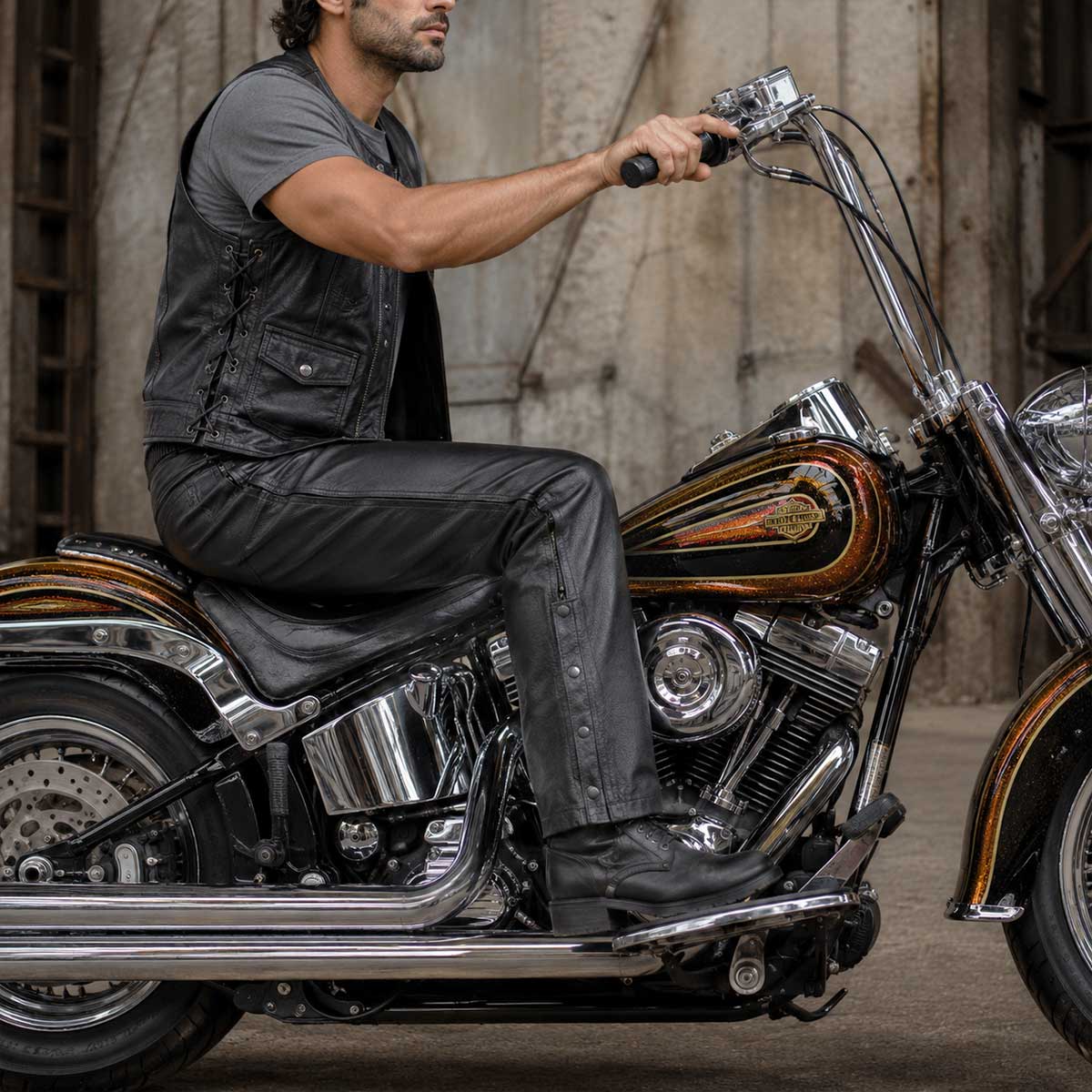 Milwaukee Leather LKM5726 Men's Black Premium Leather Motorcycle