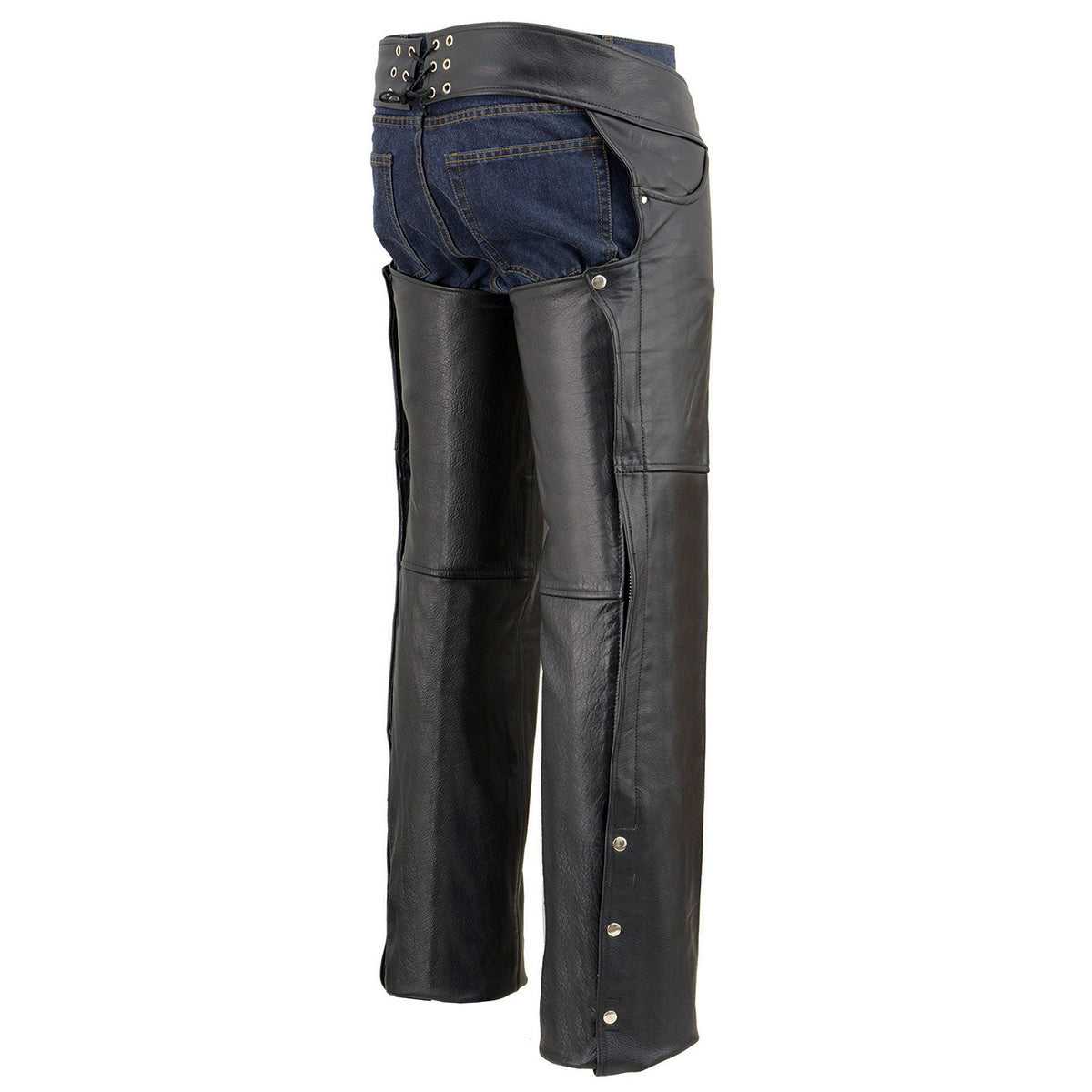 Milwaukee Leather LKM5781 Men's Classic Black Premium Leather Chaps with Jean Pockets