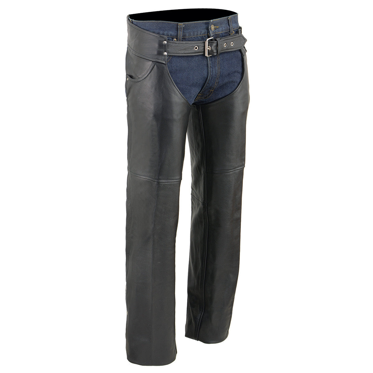 Milwaukee Leather LKM5781 Men's Classic Black Premium Leather Chaps with Jean Pockets