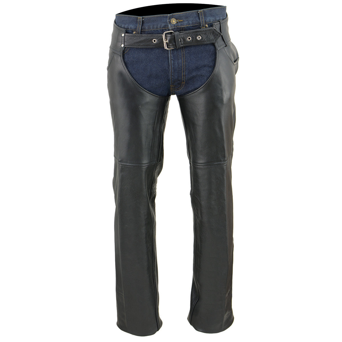 Milwaukee Leather LKM5781 Men's Classic Black Premium Leather Chaps with Jean Pockets