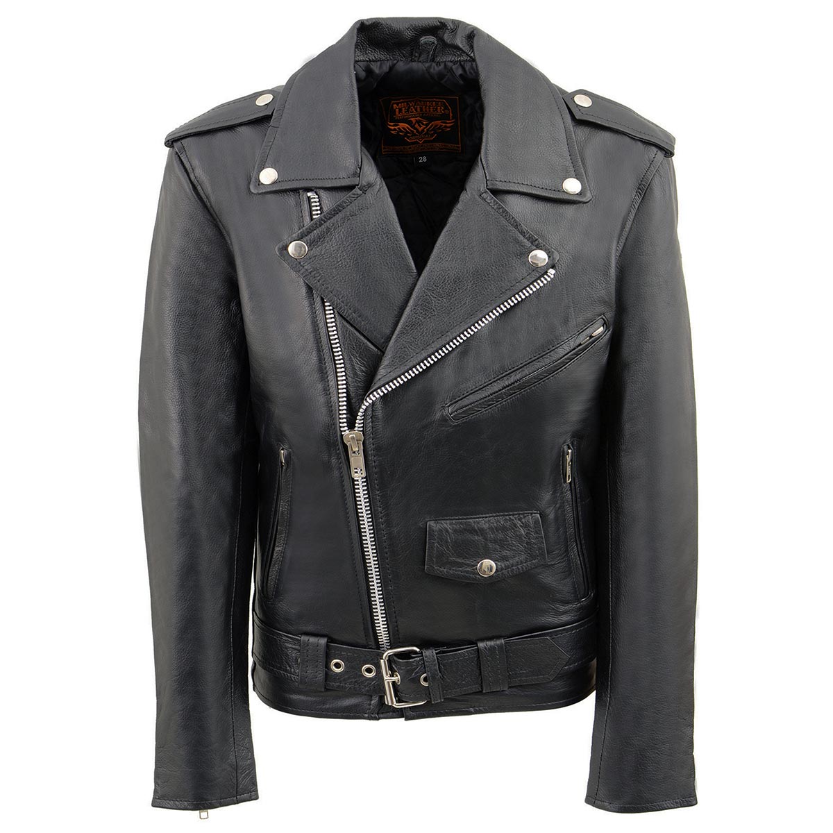 Milwaukee Leather Youth Size Classic Style Black Police Biker Leather Jacket LKY1950