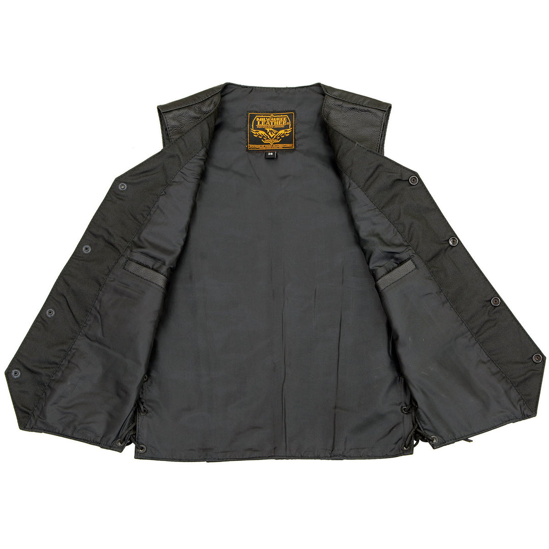 Milwaukee Leather LKY3860 Youth Size Black Leather Motorcycle Riders Vest w/ Side Lace