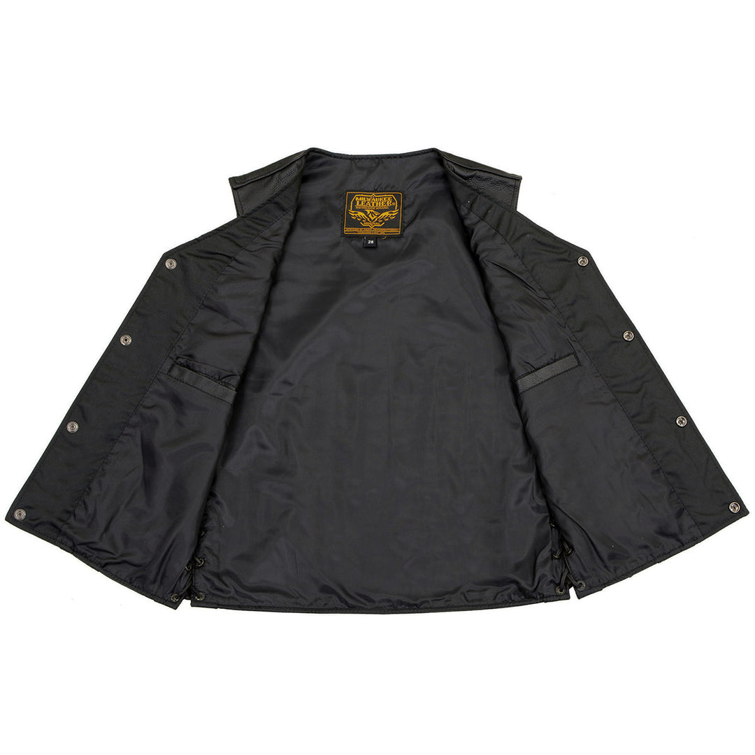 Milwaukee Leather LKY3870 Youth Size Black Leather Biker Style Vest with Snap Front and Side Laces