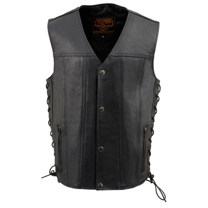 Milwaukee Leather LKY3870 Youth Size Black Leather Vest with Snap Front and Side Laces