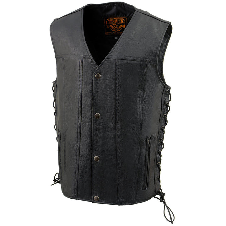 Milwaukee Leather LKY3870 Youth Size Black Leather Biker Style Vest with Snap Front and Side Laces