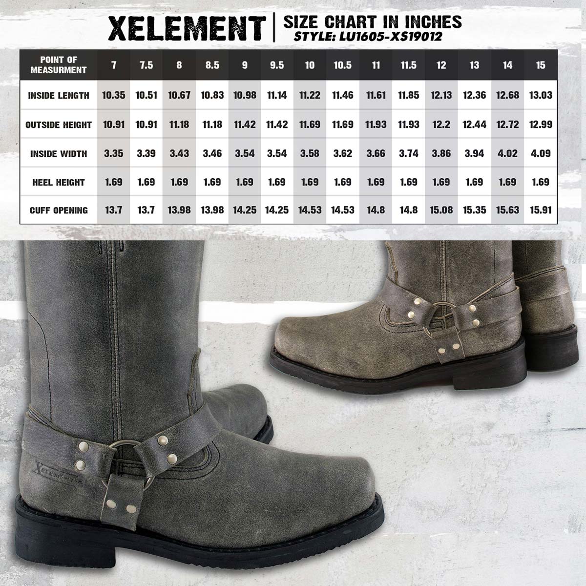 Xelement XS19012 Men's 13-inch Classic Harness Distressed Green Motorcycle Leather Rider Boots