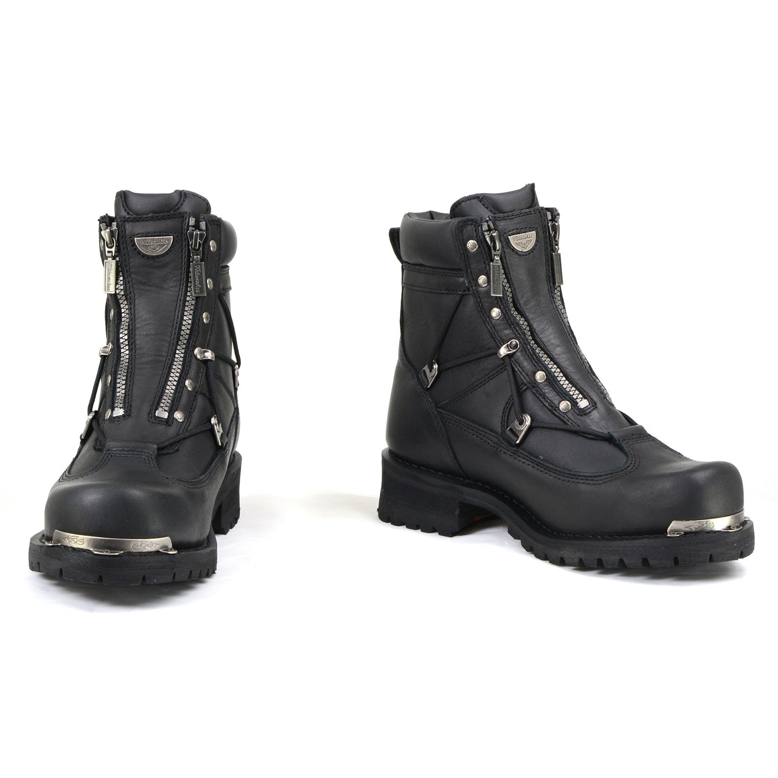 MMCC Men's Throttle Black Leather Motorcycle Boots - EEE Width - MB440EEE
