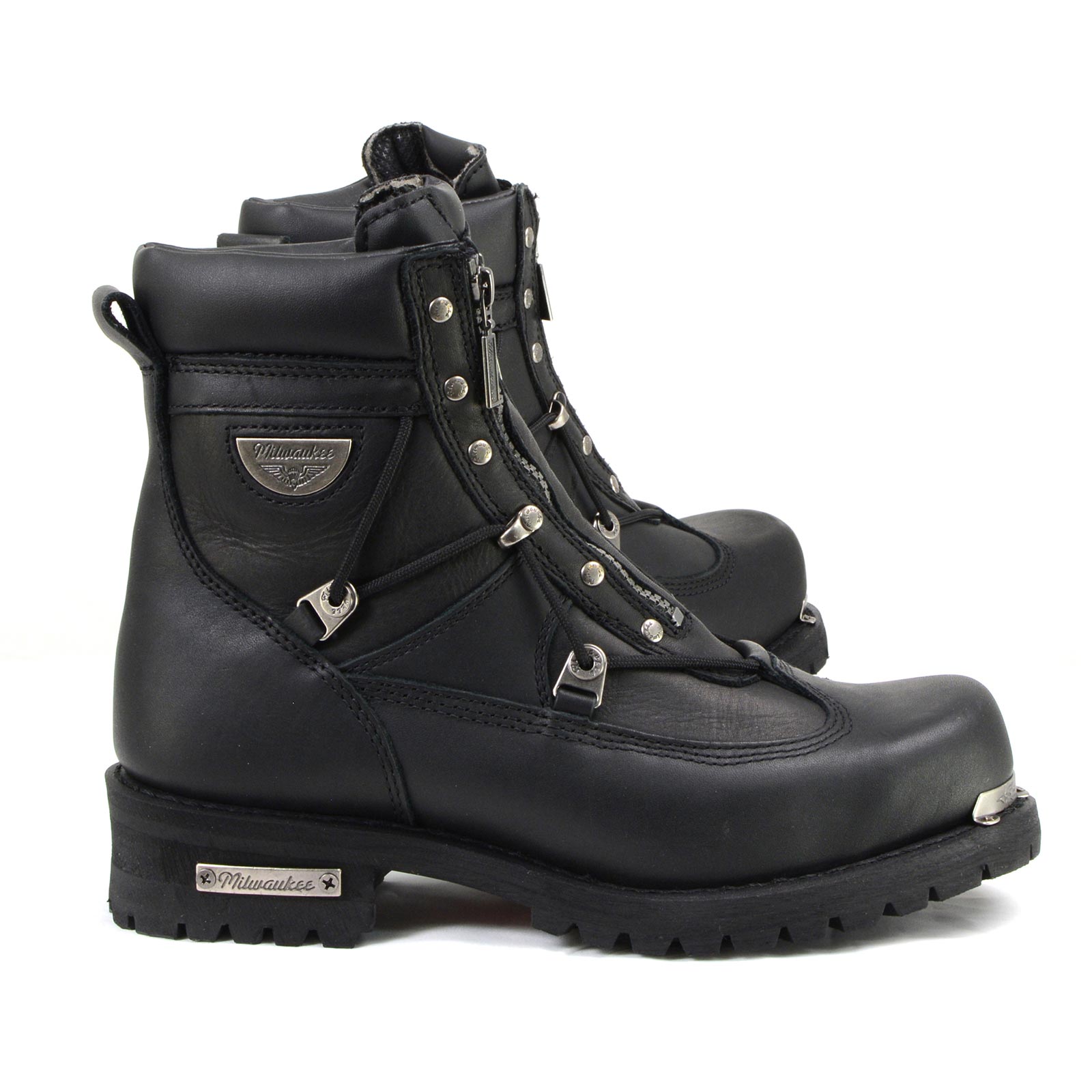 MMCC Men's Throttle Black Leather Motorcycle Boots - EEE Width - MB440EEE