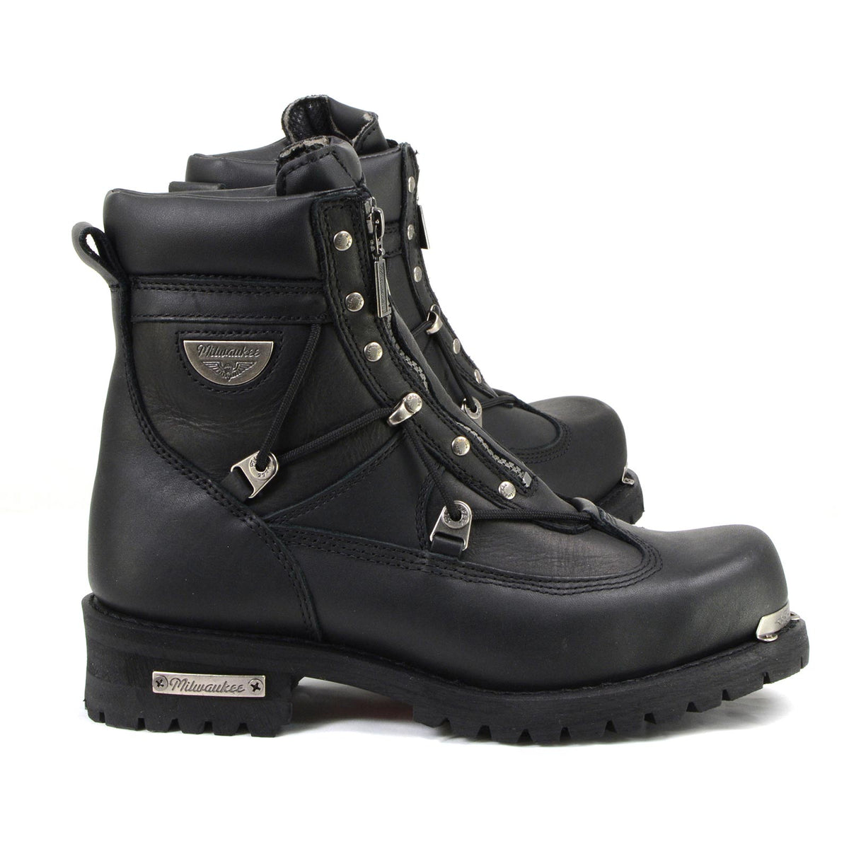 MMCC Men's Throttle Black Leather Motorcycle Boots - EEE Width - MB440EEE