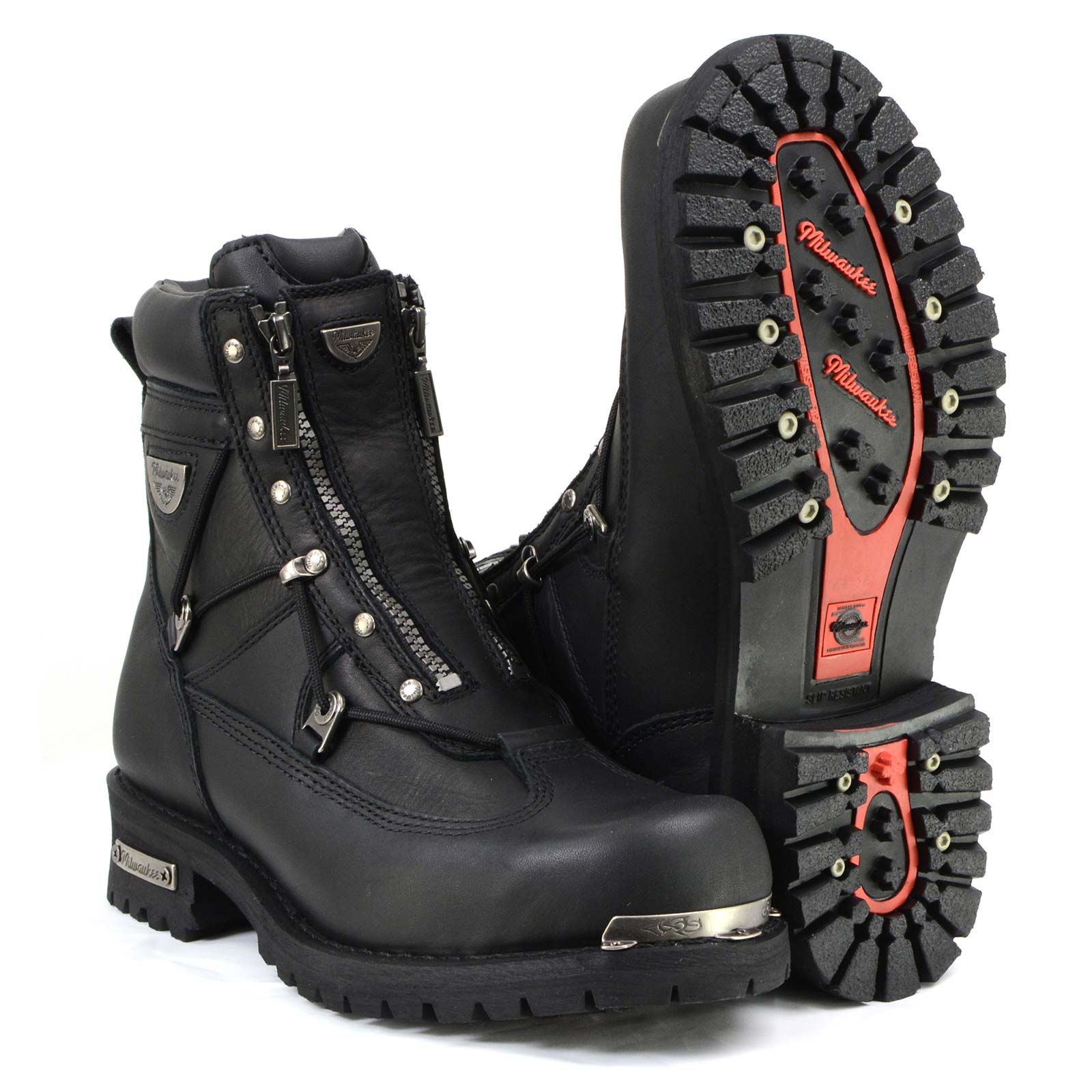 MMCC Men's Throttle Black Leather Motorcycle Boots - EEE Width - MB440EEE