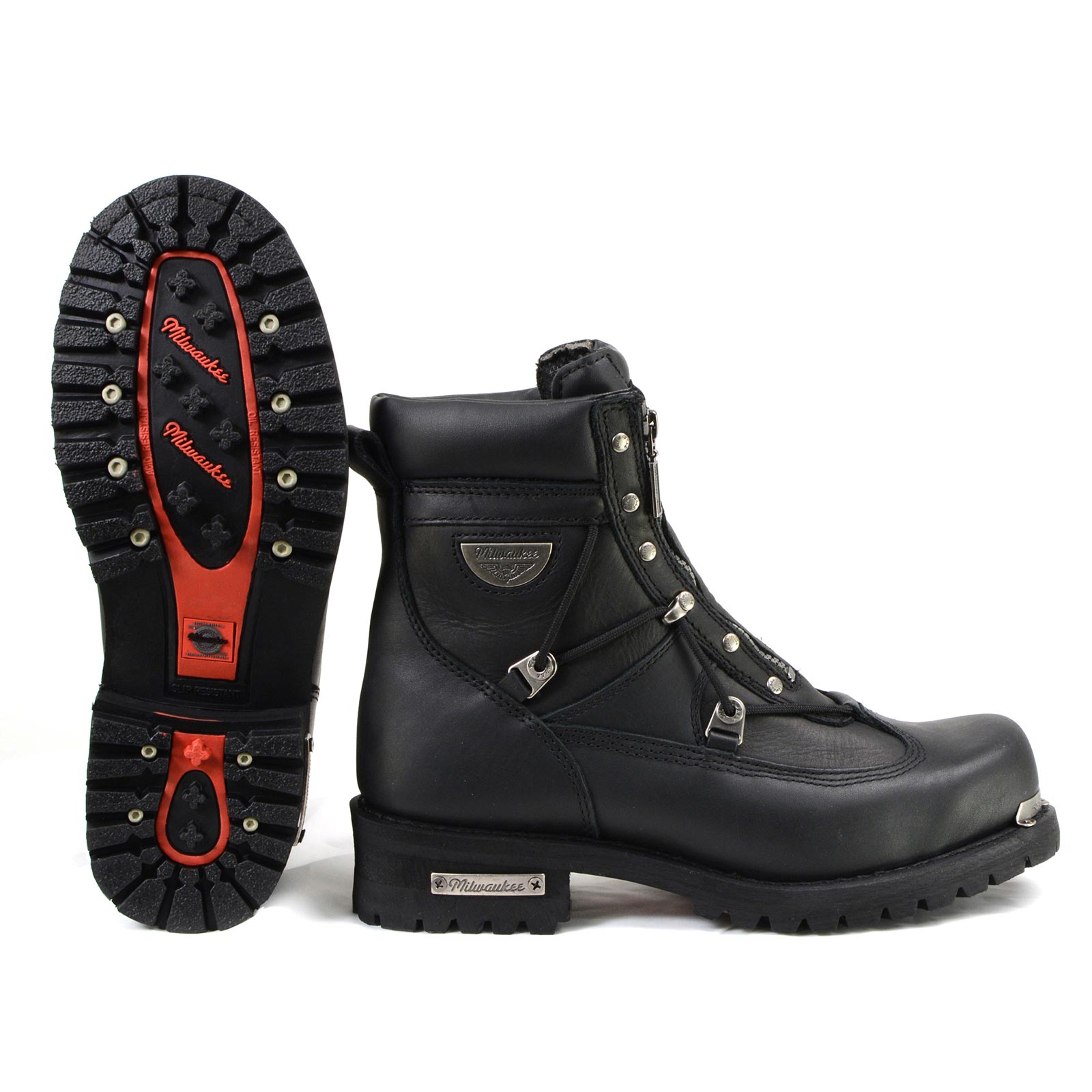 MMCC Men's Throttle Black Leather Motorcycle Boots - EEE Width - MB440EEE