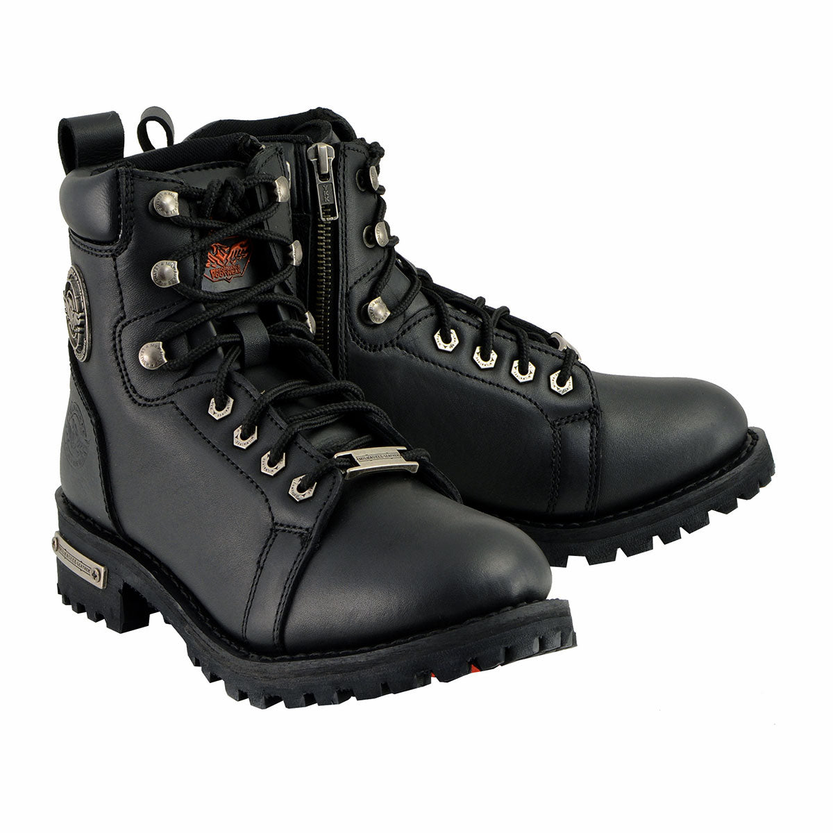 Milwaukee Leather MBL200 Women's Black Leather Lace-Up Motorcycle RiderBoots w/Side Zipper