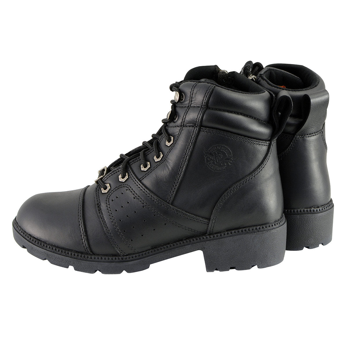 Milwaukee Leather MBL9300 Women's Black Leather Lace-Up Motorcycle Rider Boots with Size Zipper