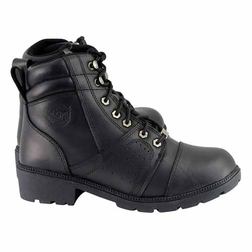 Milwaukee Leather Women's Black Leather Lace-Up Motorcycle Rider Boots with Side Zipper MBL9300