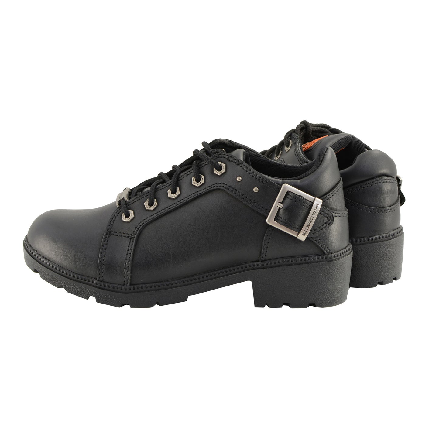 Milwaukee Leather MBL9311 | Women's Black Leather Lace-Up Motorcycle Riding Shoes with Anti-Slip Outsole