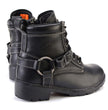 Milwaukee Leather MBL9312 Women's Black Leather Lace-Up 7-Inch Harness Motorcycle Rider Boots w/ Buckle