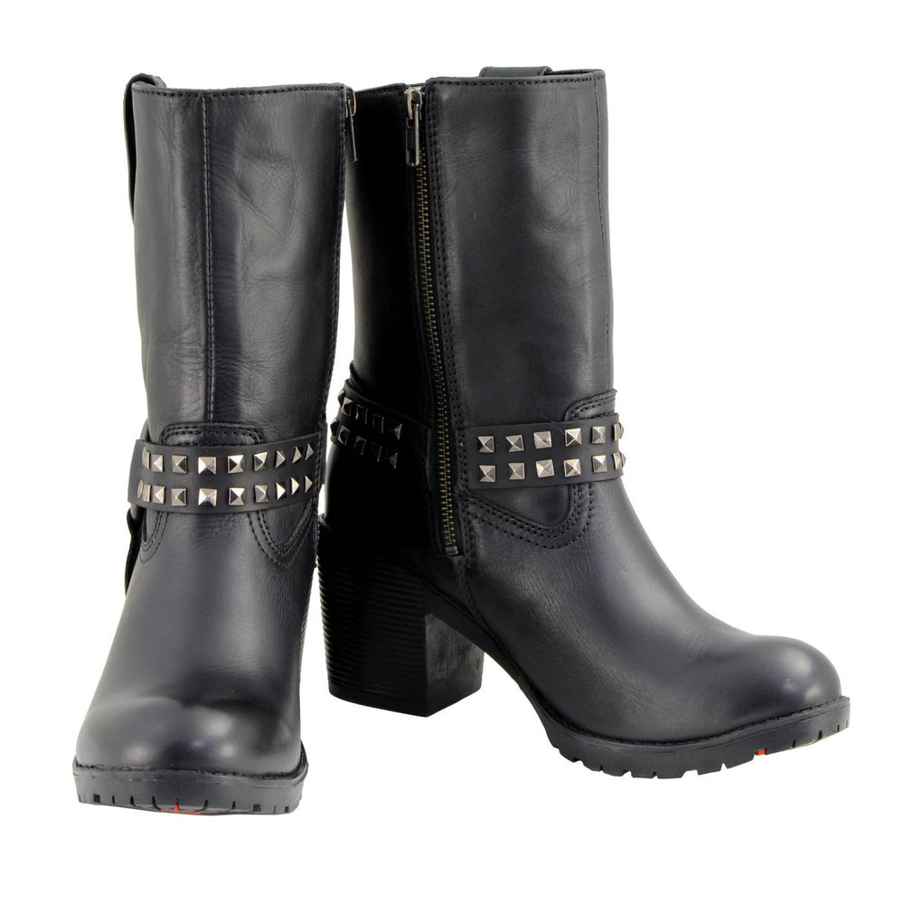 Milwaukee Leather Women’s Black Leather Harness Motorcycle Boots MBL9314