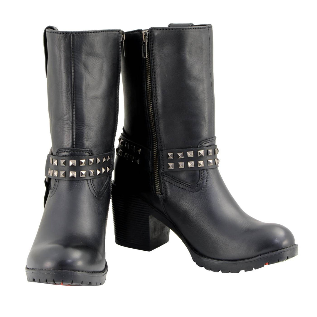 Milwaukee Leather Women’s Black Leather Harness Motorcycle Boots MBL9314