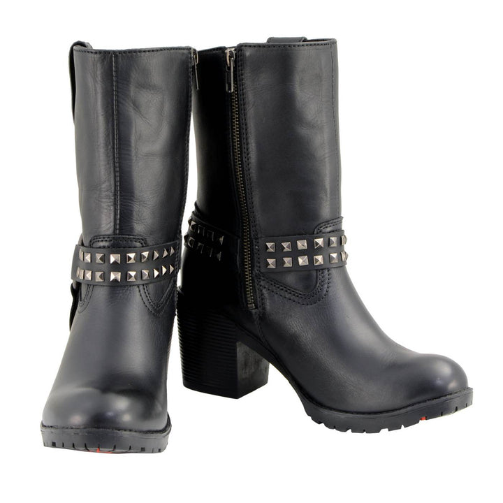 Milwaukee Leather Women’s Black Leather Harness Motorcycle Boots MBL9314